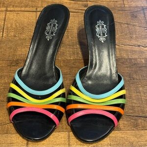 Lulu Guinness Black Sandals with Multicolor Stripes